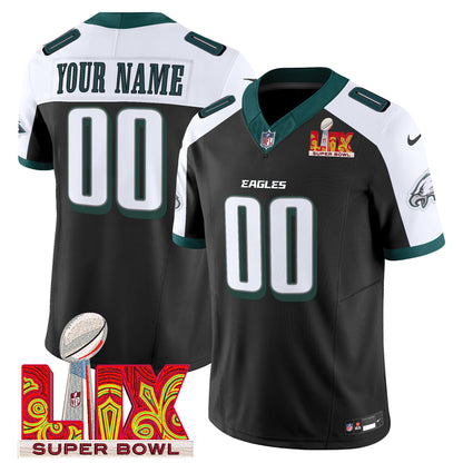 Philadelphia Eagles Super Bowl LIX Patch Vapor Limited Custom Jersey - All Stitched