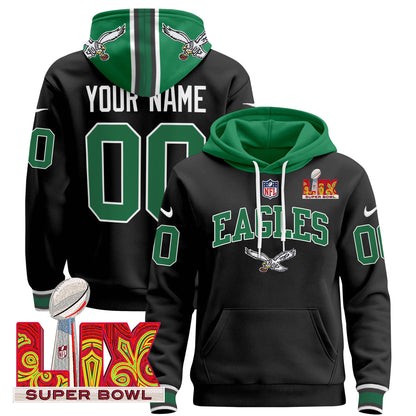 Philadelphia Eagles Super Bowl LIX Patch Custom Pullover Hoodie - All Stitched