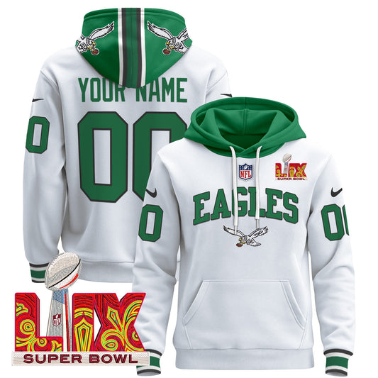 Philadelphia Eagles Super Bowl LIX Patch Custom Pullover Hoodie - All Stitched