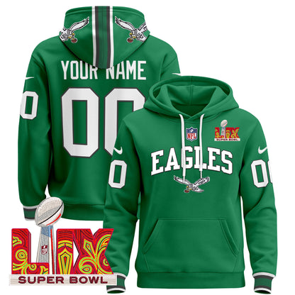 Philadelphia Eagles Super Bowl LIX Patch Custom Pullover Hoodie - All Stitched