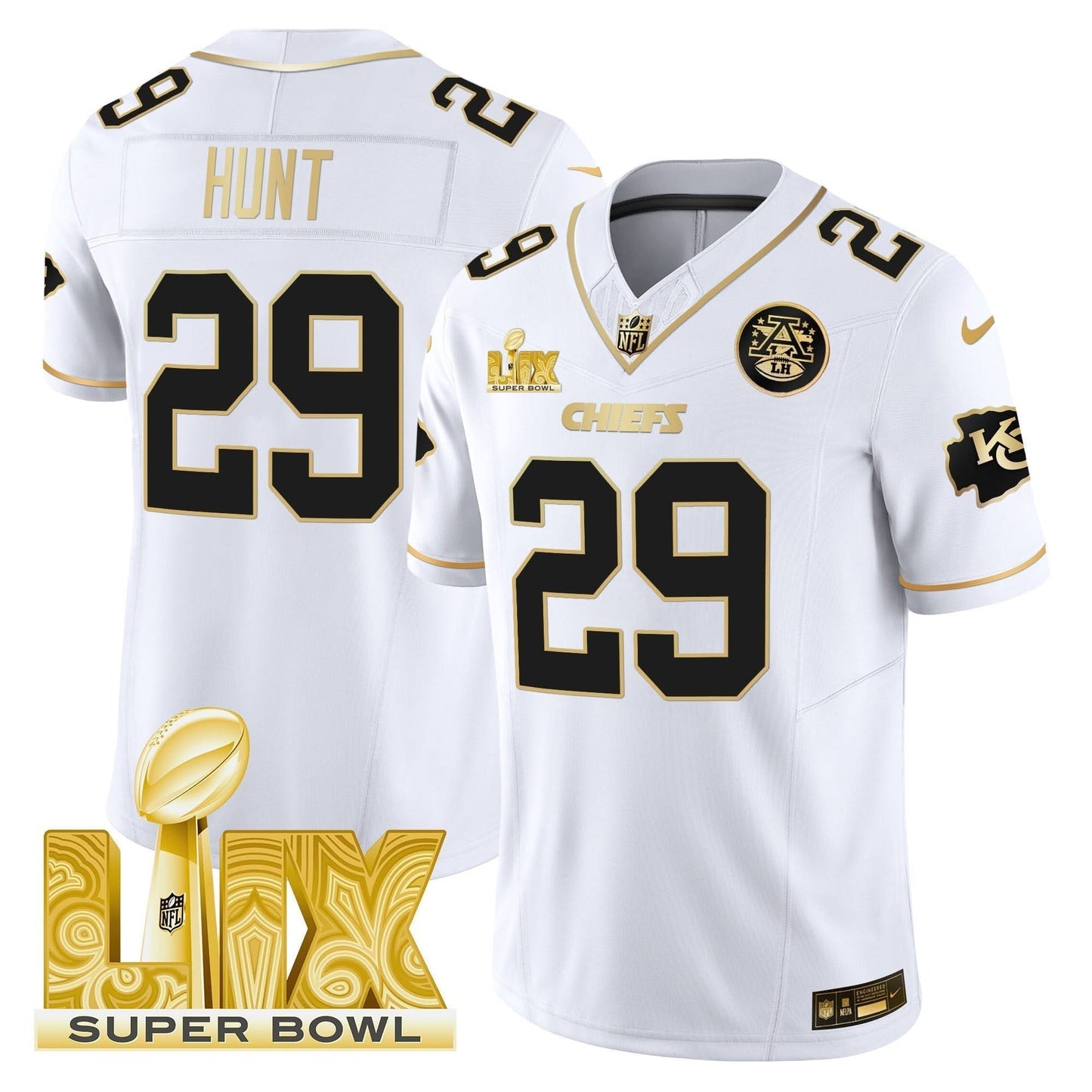 Chiefs Super Bowl LIX Patch Gold Vapor Limited Jersey - All Stitched