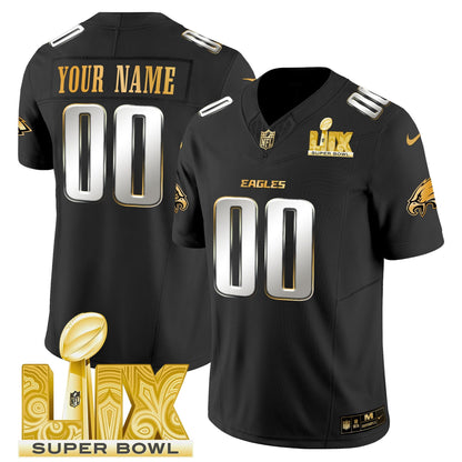 Philadelphia Eagles Super Bowl LIX Patch Gold Vapor Limited Custom Jersey - All Stitched