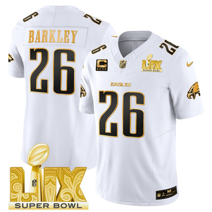 Philadelphia Eagles Super Bowl LIX Patch Gold Vapor Limited Jersey - All Stitched