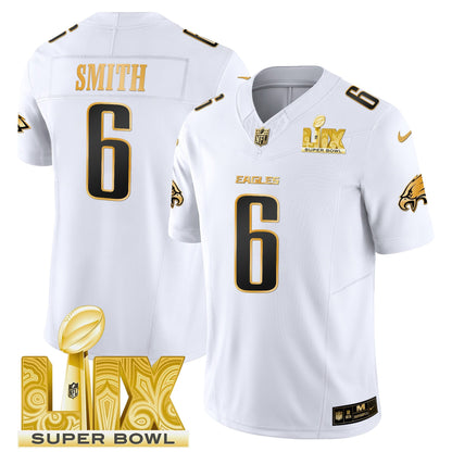 Philadelphia Eagles Super Bowl LIX Patch Gold Vapor Limited Jersey - All Stitched