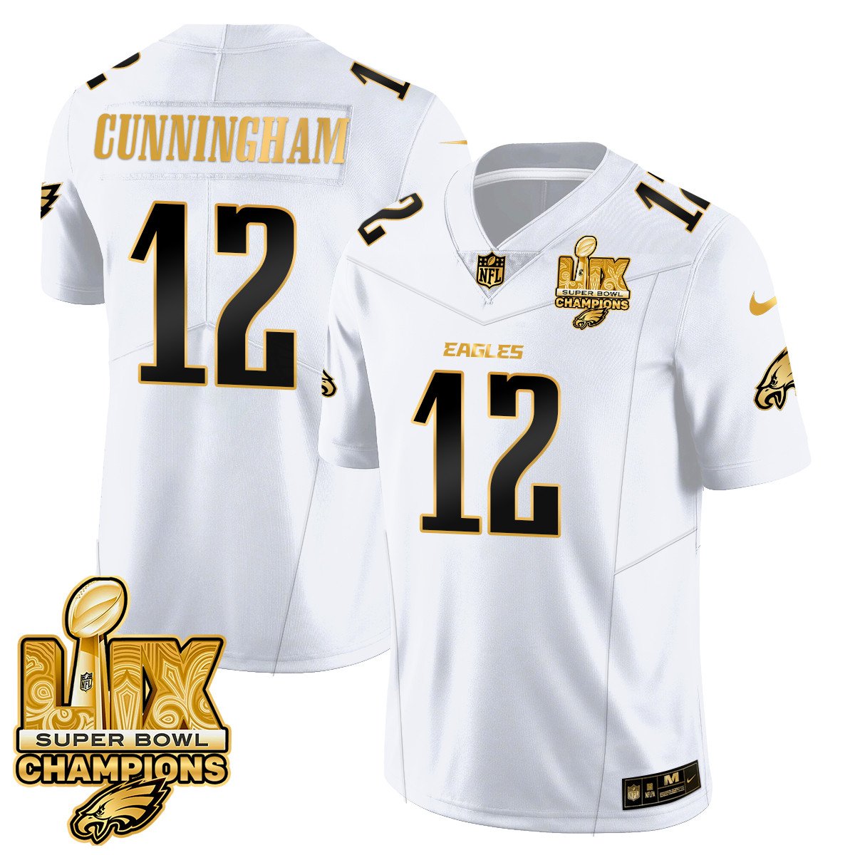 Men's Philadelphia Eagles Super Bowl LIX Champions Gold Trim Vapor Limited Jersey - All Stitched