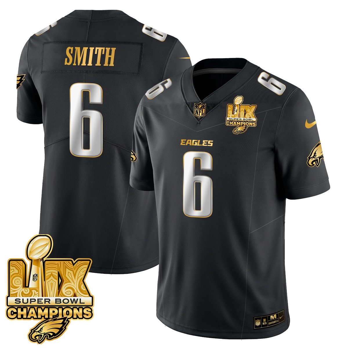 Men's Philadelphia Eagles Super Bowl LIX Champions Gold Trim Vapor Limited Jersey - All Stitched