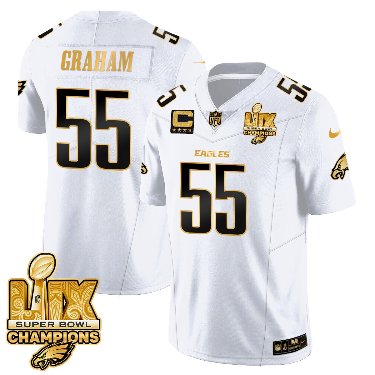 Men's Philadelphia Eagles Super Bowl LIX Champions Gold Trim Vapor Limited Jersey - All Stitched