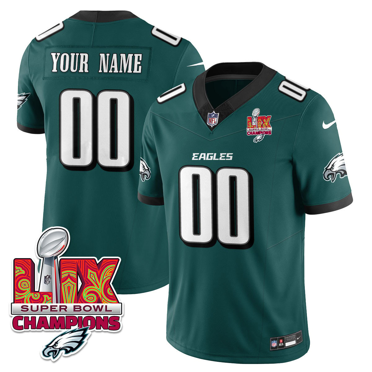 Custom Name/Gender Philadelphia Eagles Super Bowl LIX Champions Vapor Limited Jersey - All Stitched