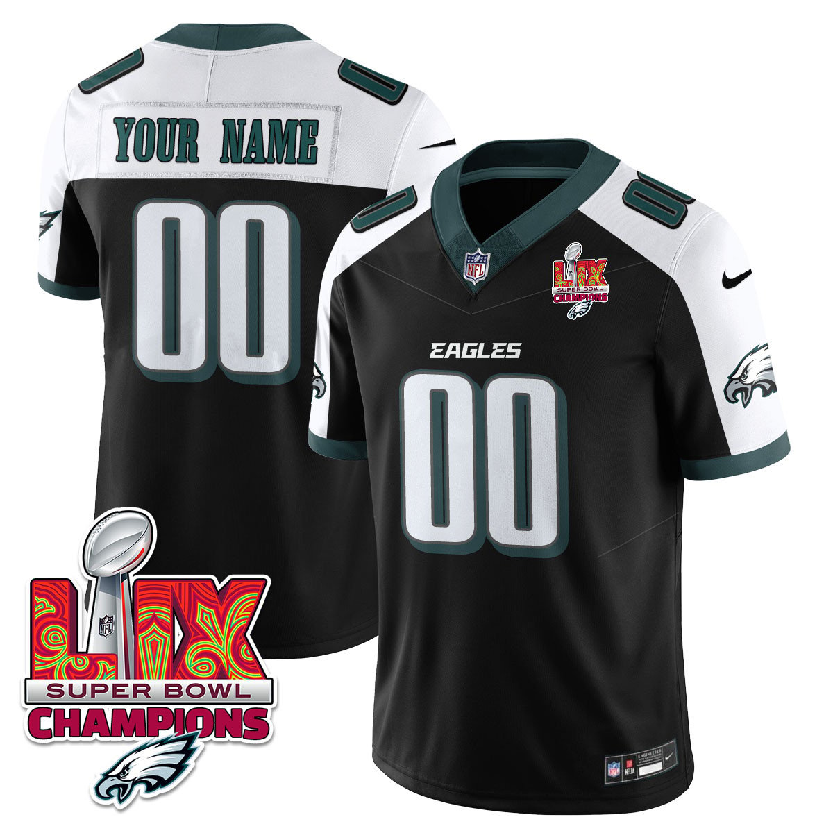 Custom Name/Gender Philadelphia Eagles Super Bowl LIX Champions Vapor Limited Jersey - All Stitched