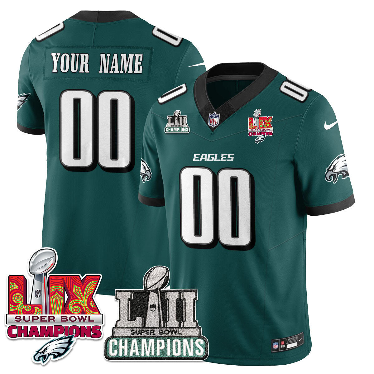 Custom Name/Gender Philadelphia Eagles LII-LIX Super Bowl Champions Vapor Limited Jersey - All Stitched