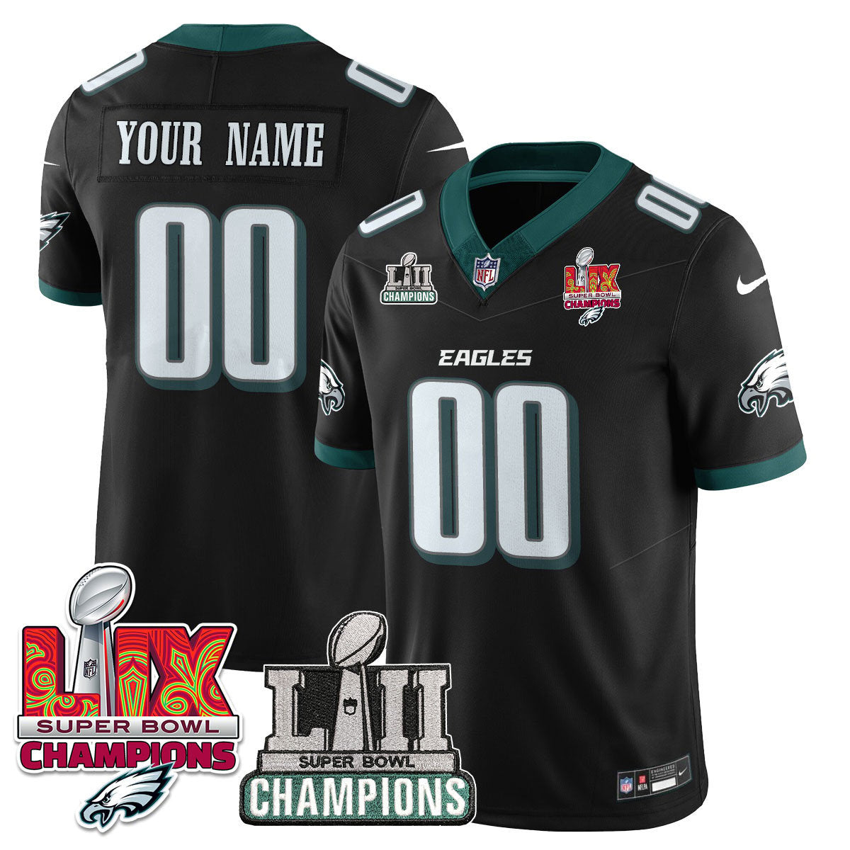 Custom Name/Gender Philadelphia Eagles LII-LIX Super Bowl Champions Vapor Limited Jersey - All Stitched