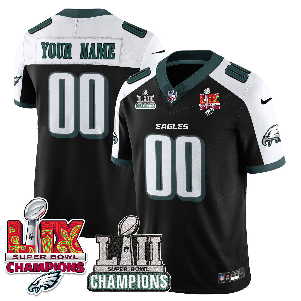 Custom Name/Gender Philadelphia Eagles LII-LIX Super Bowl Champions Vapor Limited Jersey - All Stitched