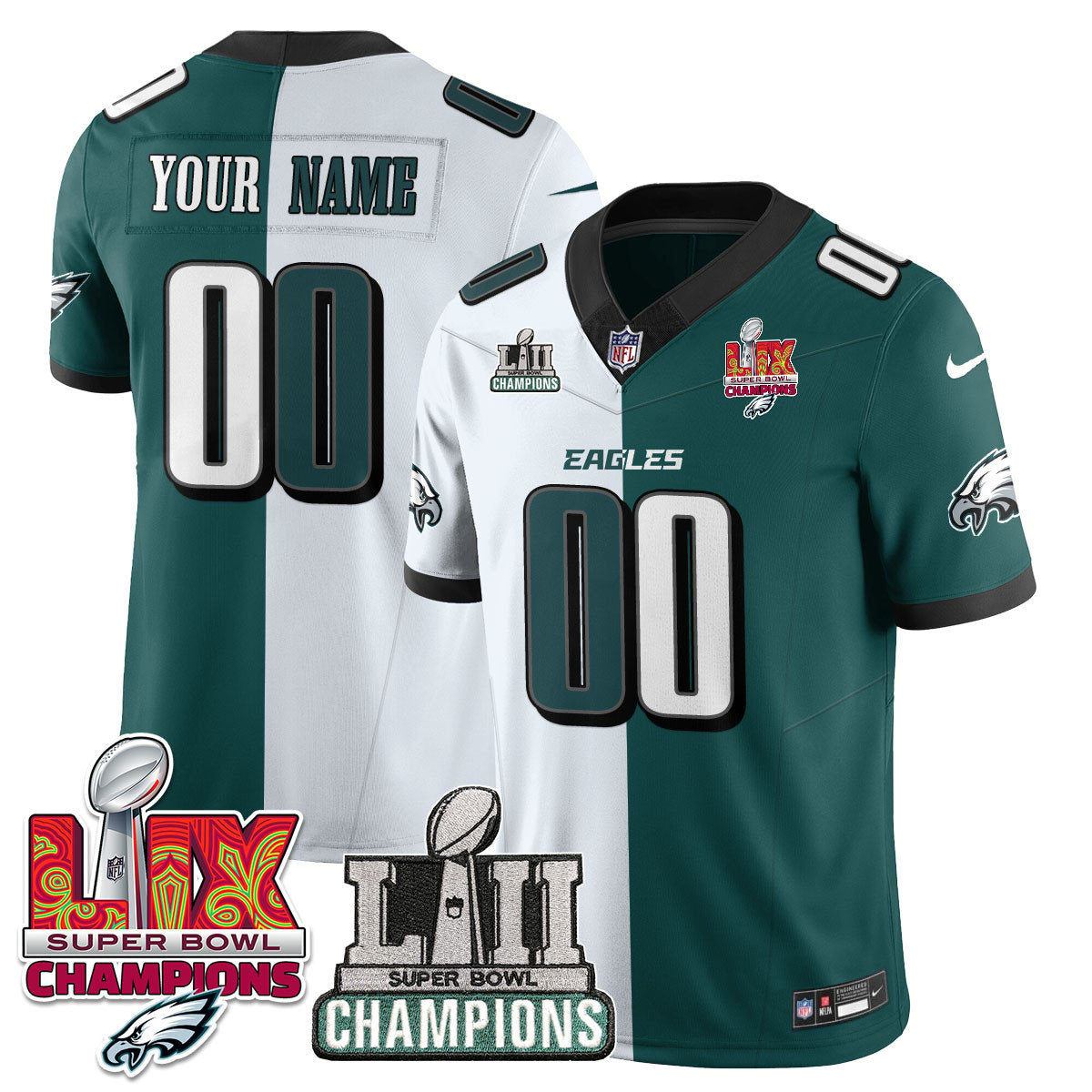 Custom Name/Gender Philadelphia Eagles LII-LIX Super Bowl Champions Vapor Limited Jersey - All Stitched