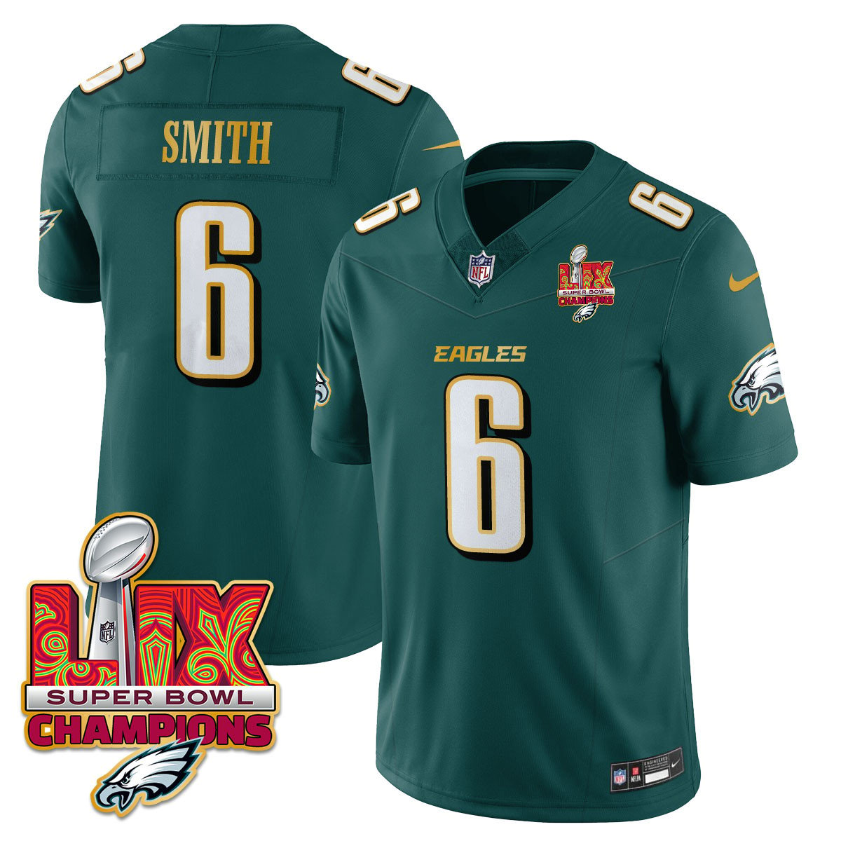 Men's Philadelphia Eagles Super Bowl LIX Champions Gold Trim Vapor Limited Jersey - All Stitched