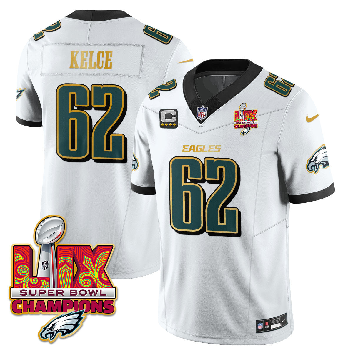 Men's Philadelphia Eagles Super Bowl LIX Champions Gold Trim Vapor Limited Jersey - All Stitched