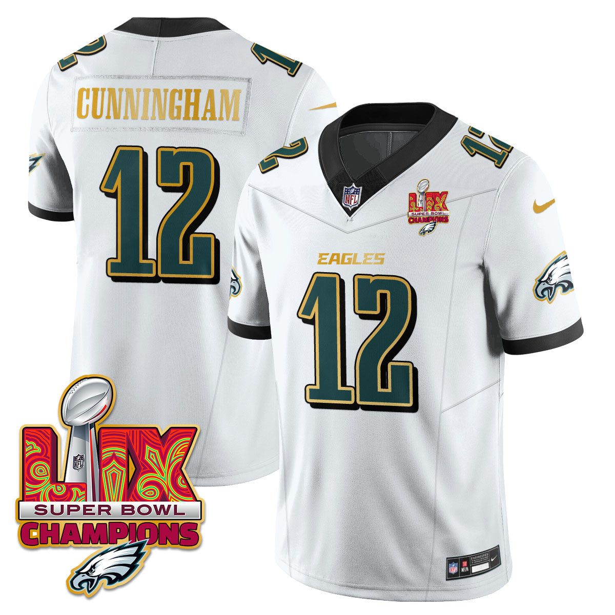 Men's Philadelphia Eagles Super Bowl LIX Champions Gold Trim Vapor Limited Jersey - All Stitched