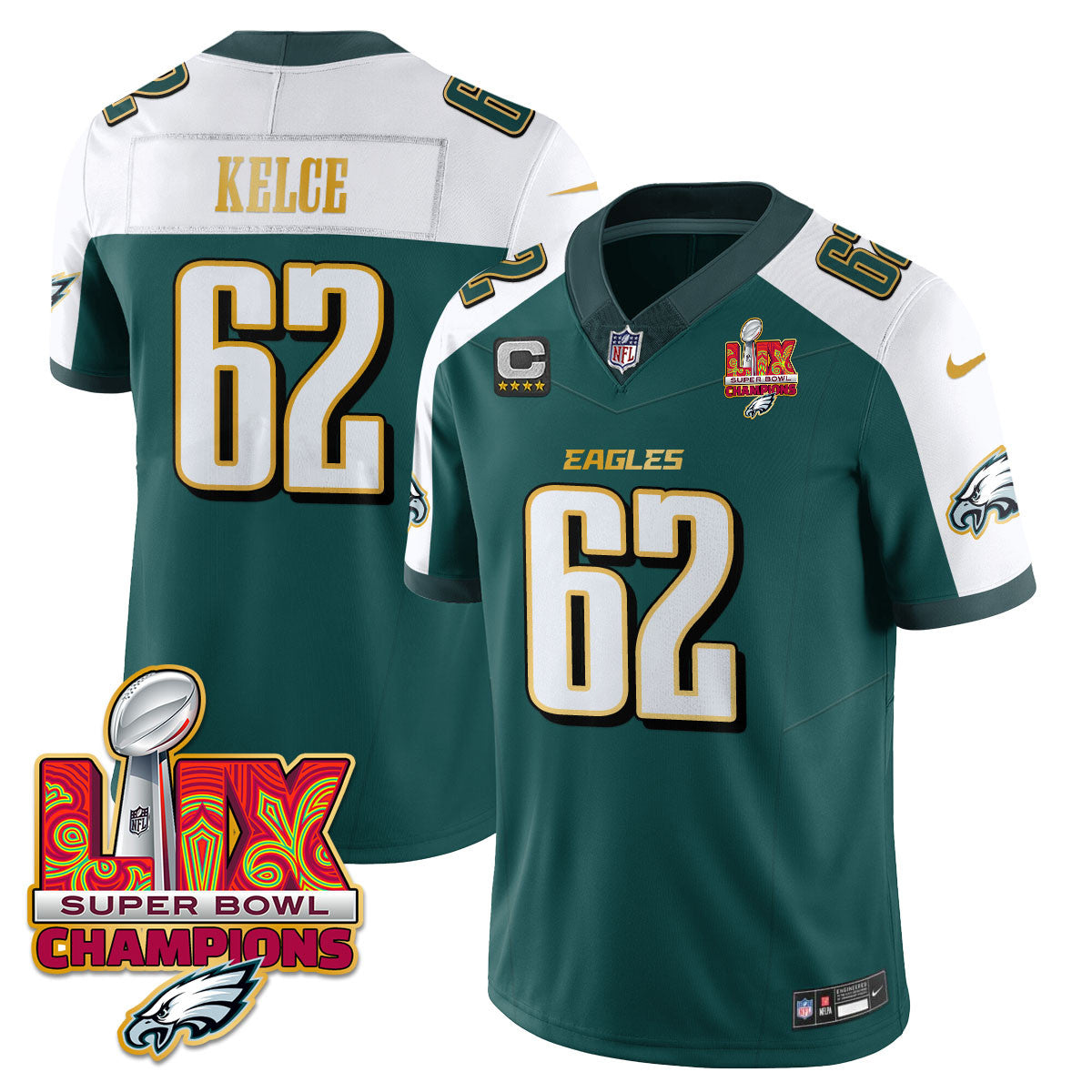 Men's Philadelphia Eagles Super Bowl LIX Champions Gold Trim Vapor Limited Jersey - All Stitched