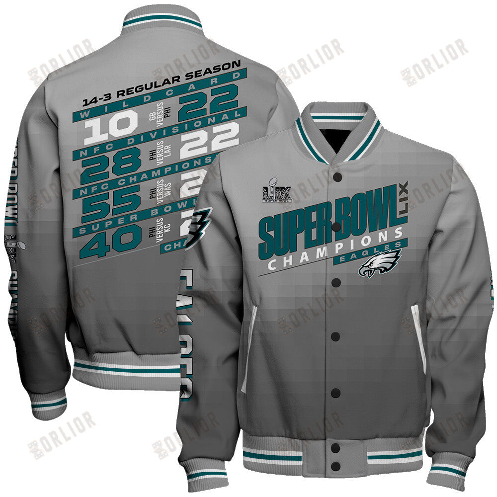 Philadelphia Eagles Super Bowl LIX Champions Counting Points Score Varsity Jacket
