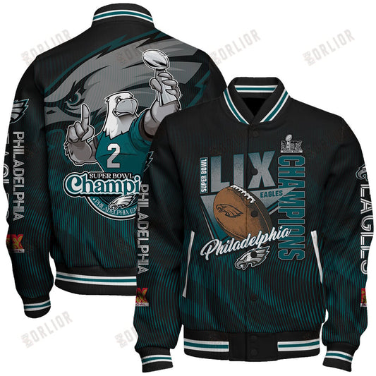 Philadelphia Eagles Super Bowl LIX Champions Green And White Storm Varsity Jacket