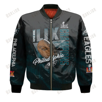 Philadelphia Eagles Super Bowl LIX Champions Green And White Storm Bomber Jacket