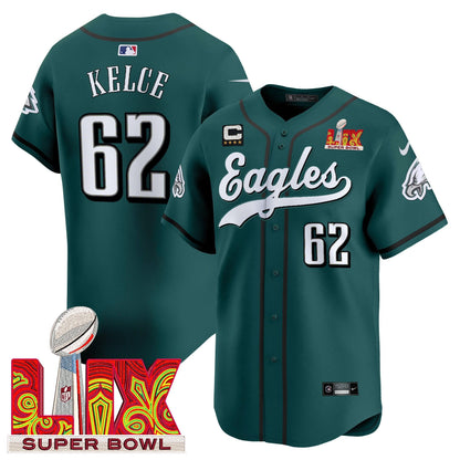 Philadelphia Eagles Midnight Green Super Bowl LIX Vapor Baseball Jersey - All Stitched