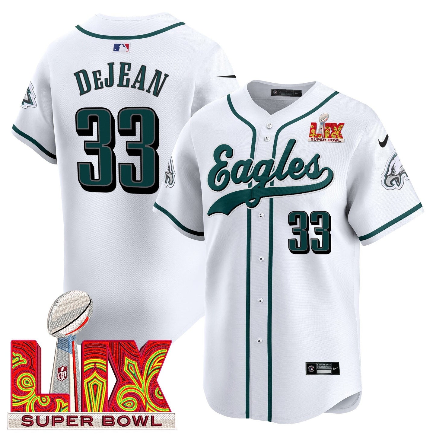 Philadelphia Eagles Midnight Green Super Bowl LIX Vapor Baseball Jersey - All Stitched