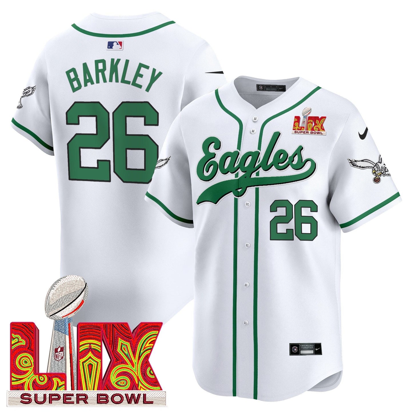 Philadelphia Eagles Midnight Green Super Bowl LIX Vapor Baseball Jersey - All Stitched