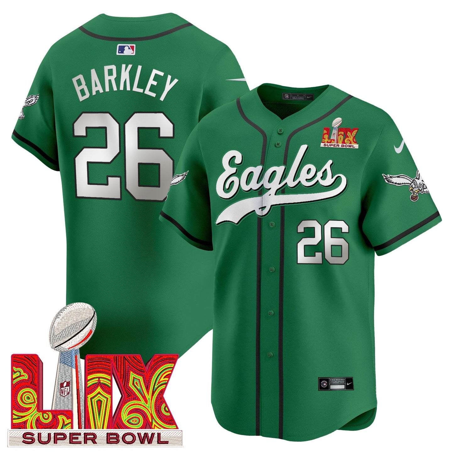 Philadelphia Eagles Midnight Green Super Bowl LIX Vapor Baseball Jersey - All Stitched