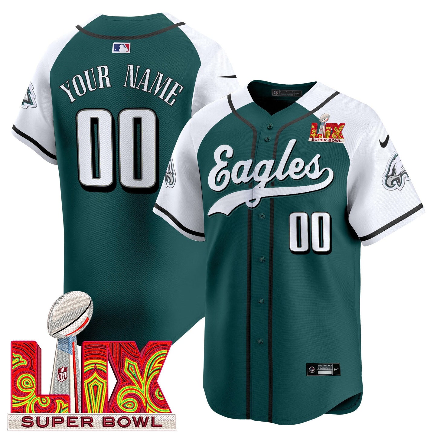 Philadelphia Eagles Midnight Green Super Bowl LIX Vapor Baseball Custom Jersey - All Stitched