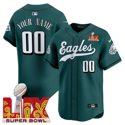 Philadelphia Eagles Midnight Green Super Bowl LIX Vapor Baseball Custom Jersey - All Stitched