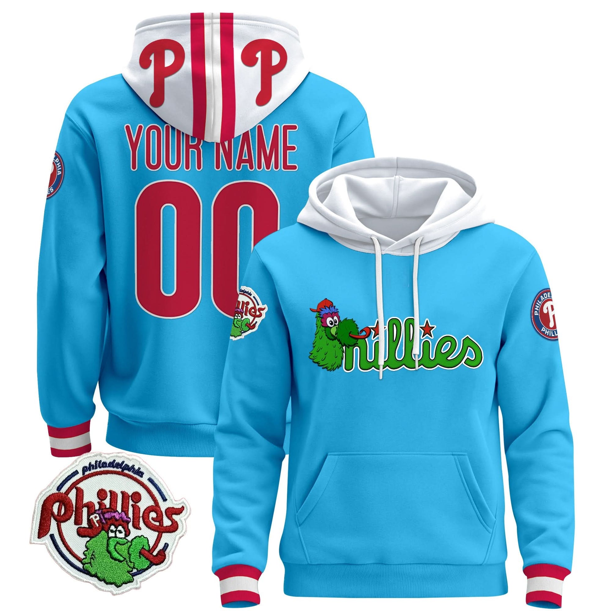 Philadelphia Phillies Phanatic Patch Custom Pullover Hoodie - All Stitched