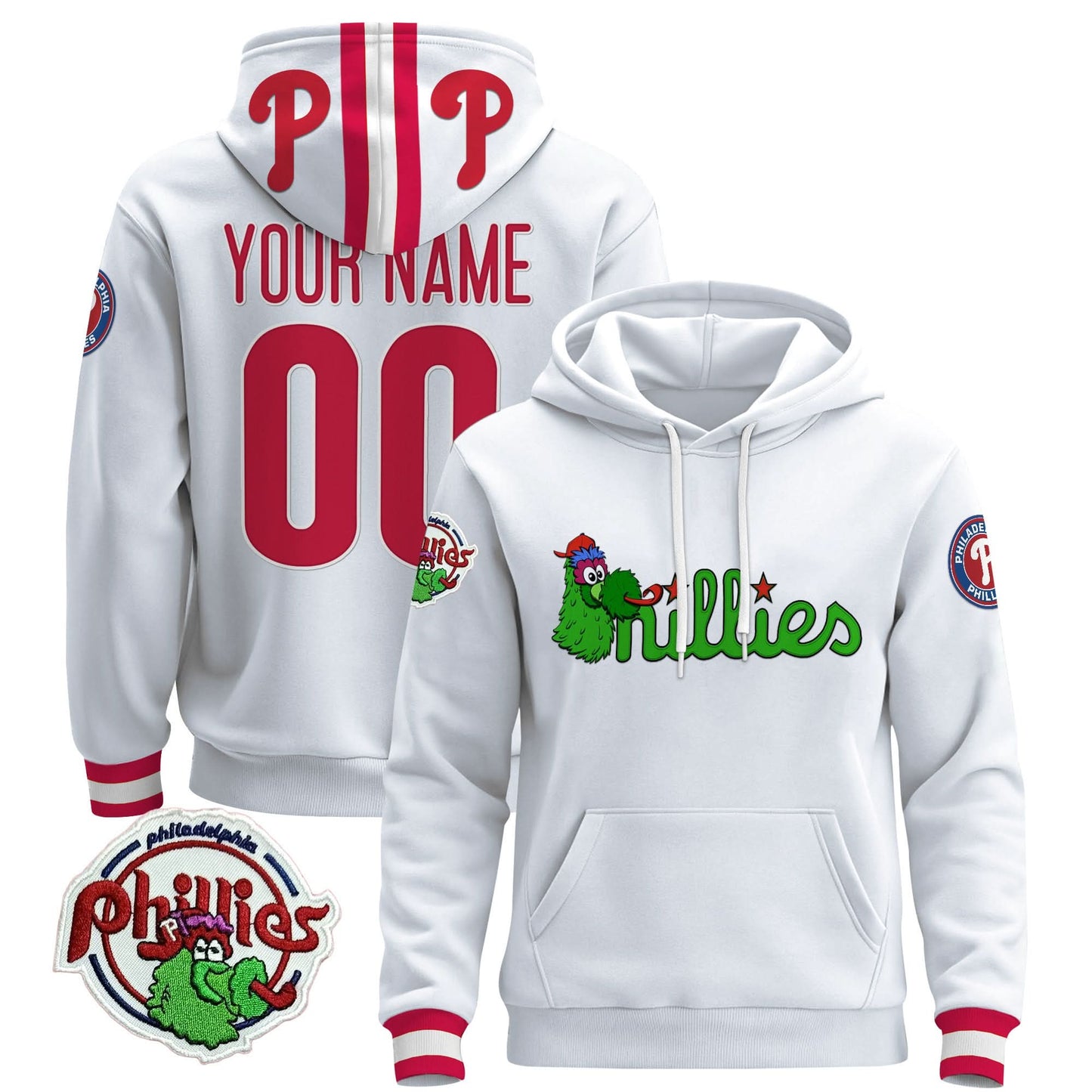 Philadelphia Phillies Phanatic Patch Custom Pullover Hoodie - All Stitched