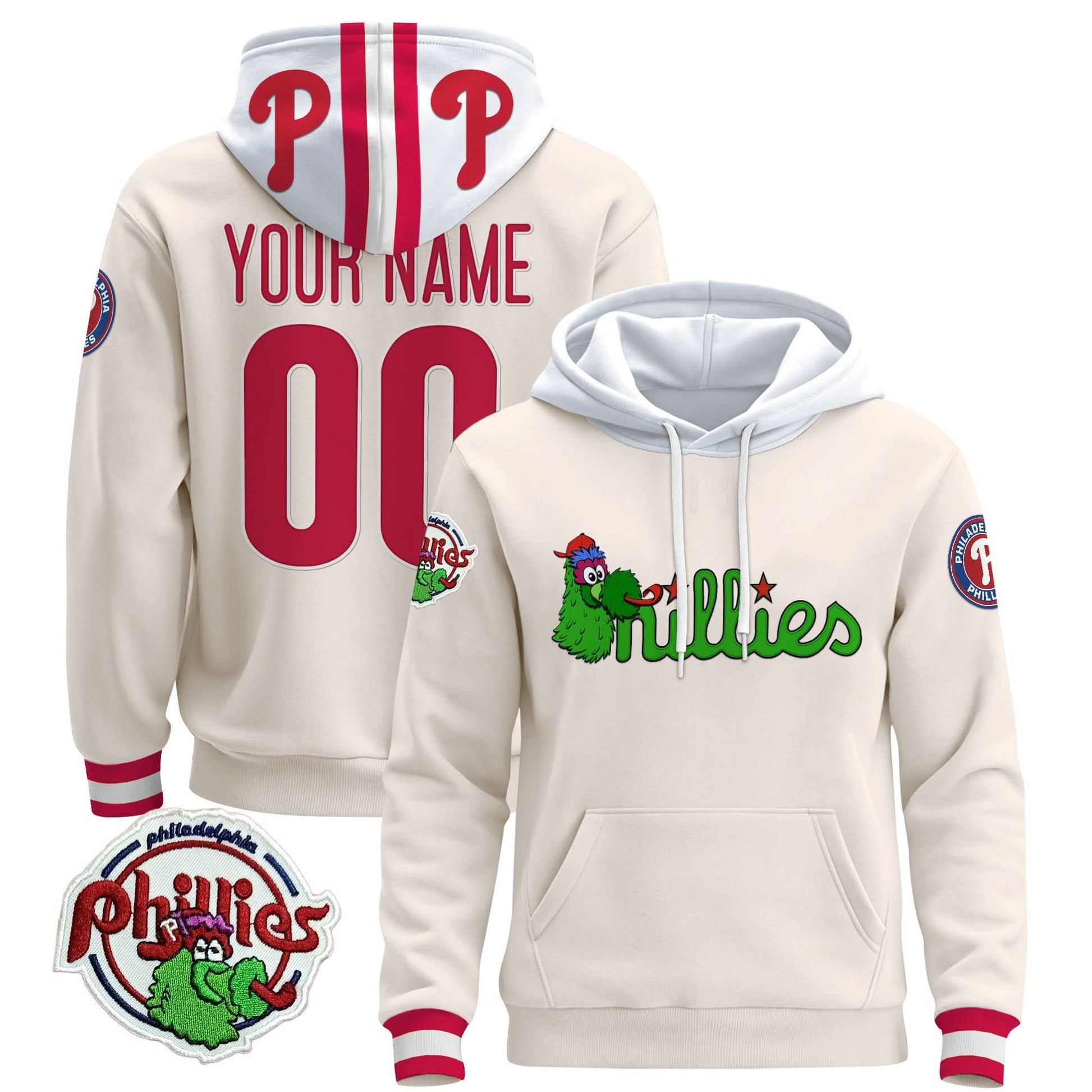 Philadelphia Phillies Phanatic Patch Custom Pullover Hoodie - All Stitched