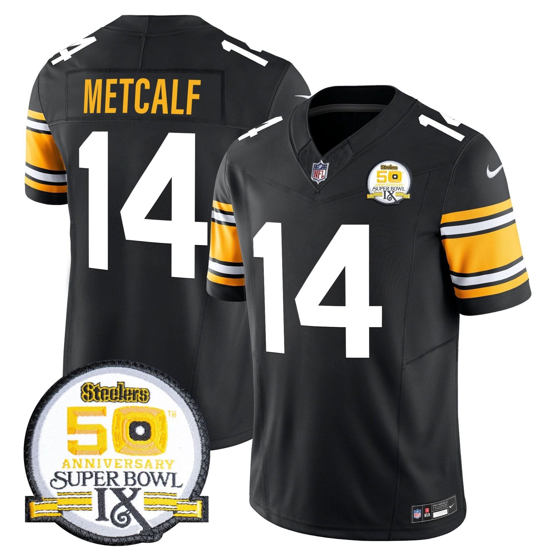 Men's Steelers 50th Anniversary Of Super Bowl IX Patch Vapor Limited Jersey - All Stitched