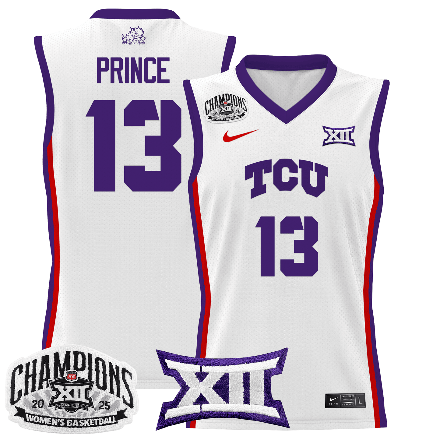 Men's Size - TCU Horned Frogs 2025 BIG 12 Women's Conference Tournament Champions Lightweight Basketball Jersey - All Stitched