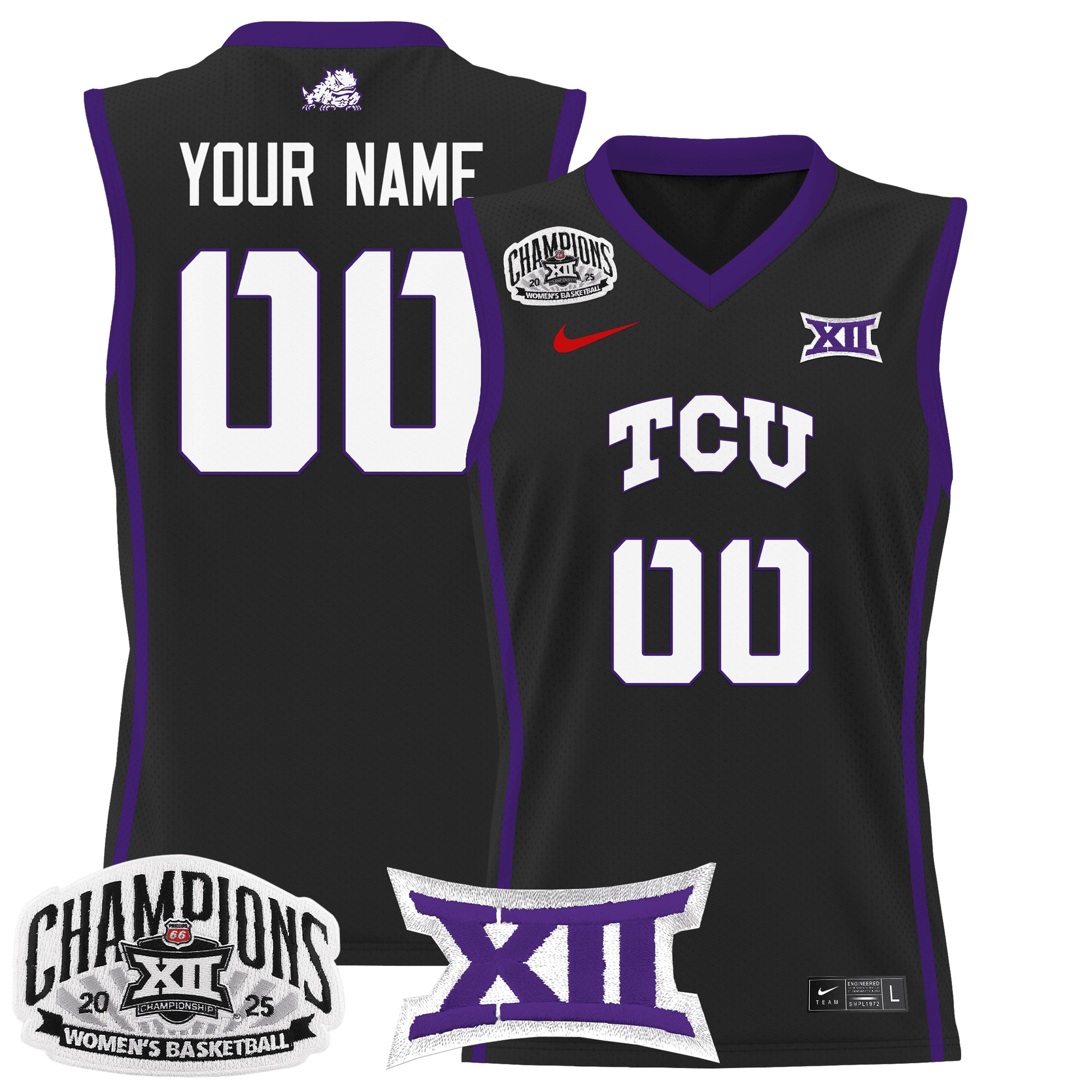 TCU Horned Frogs 2025 BIG 12 Women's Conference Tournament Champions Lightweight Basketball Custom Jersey - All Stitched