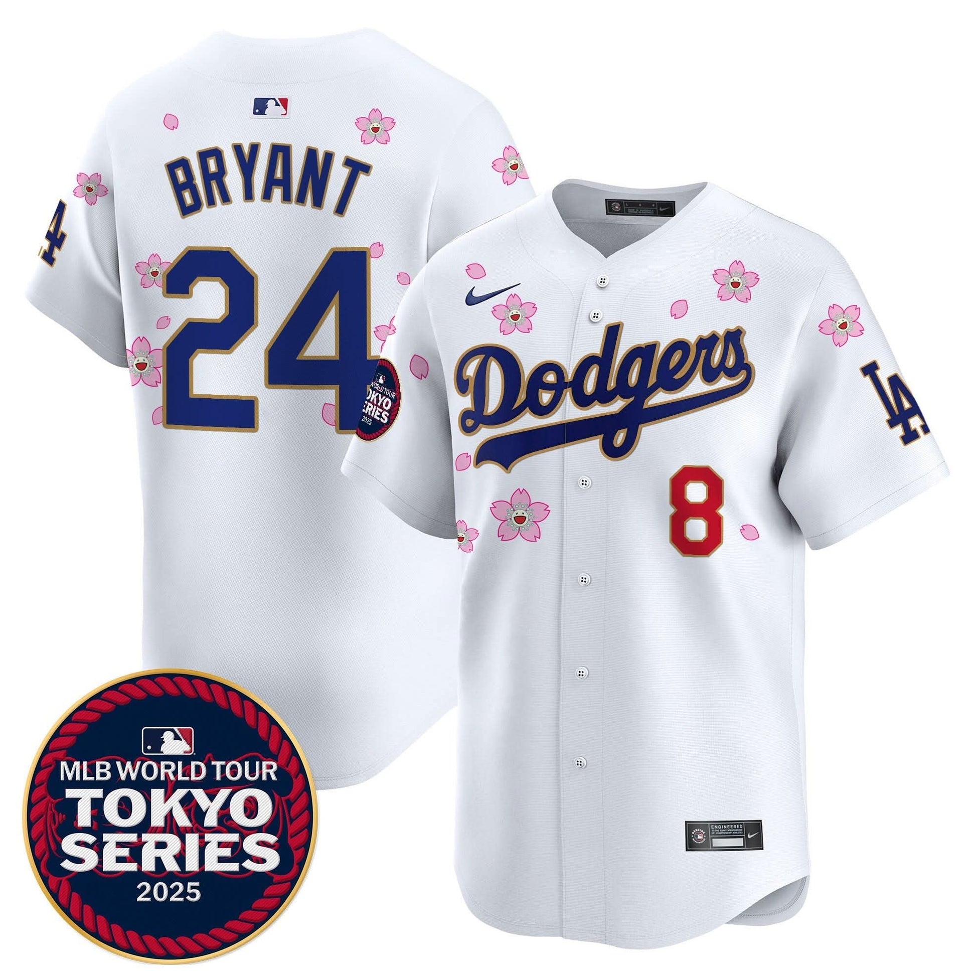 Men's Dodgers Tokyo Series 2025 Gold Trim Vapor Premier Limited Jersey V2 - Stitched