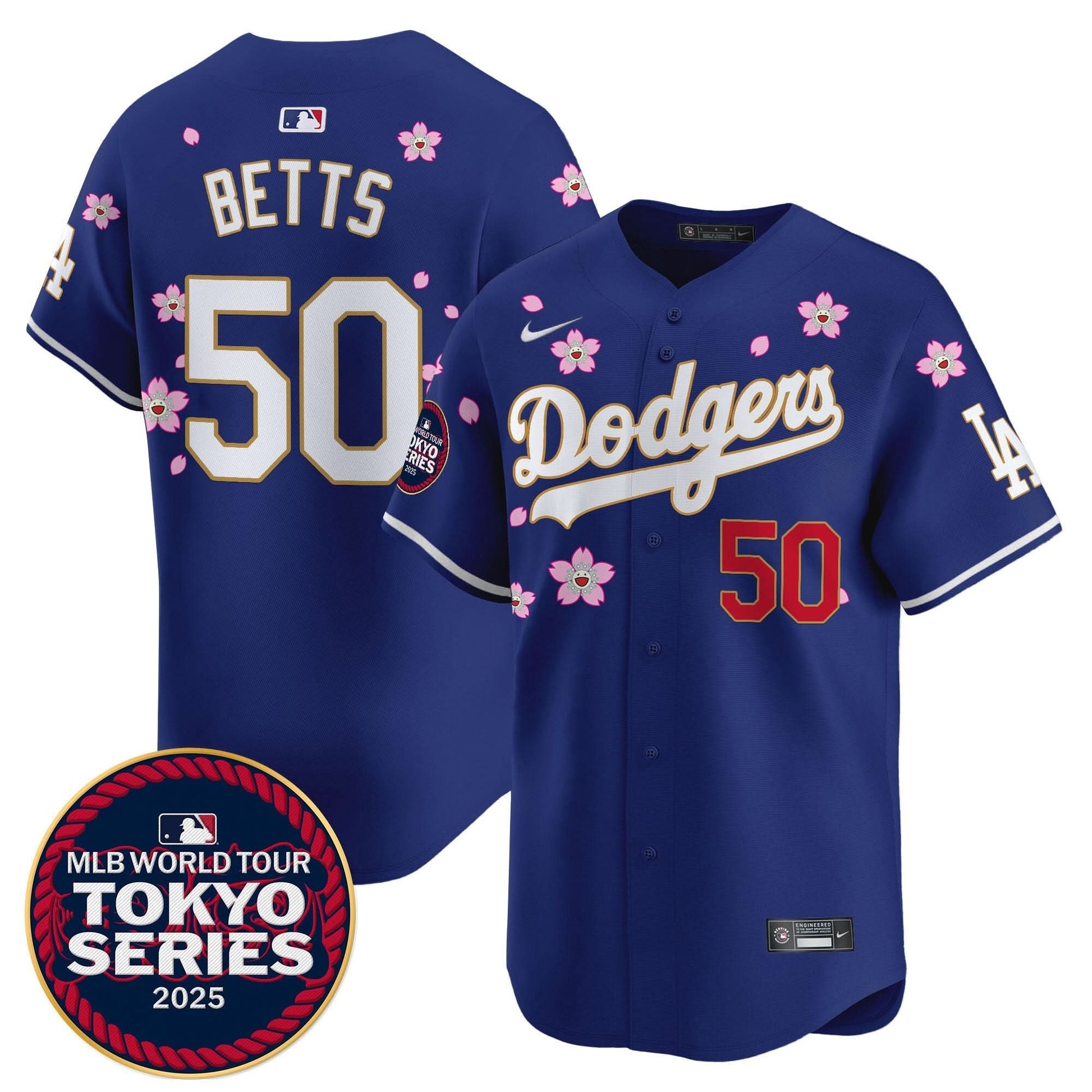 Men's Dodgers Tokyo Series 2025 Gold Trim Vapor Premier Limited Jersey V2 - Stitched