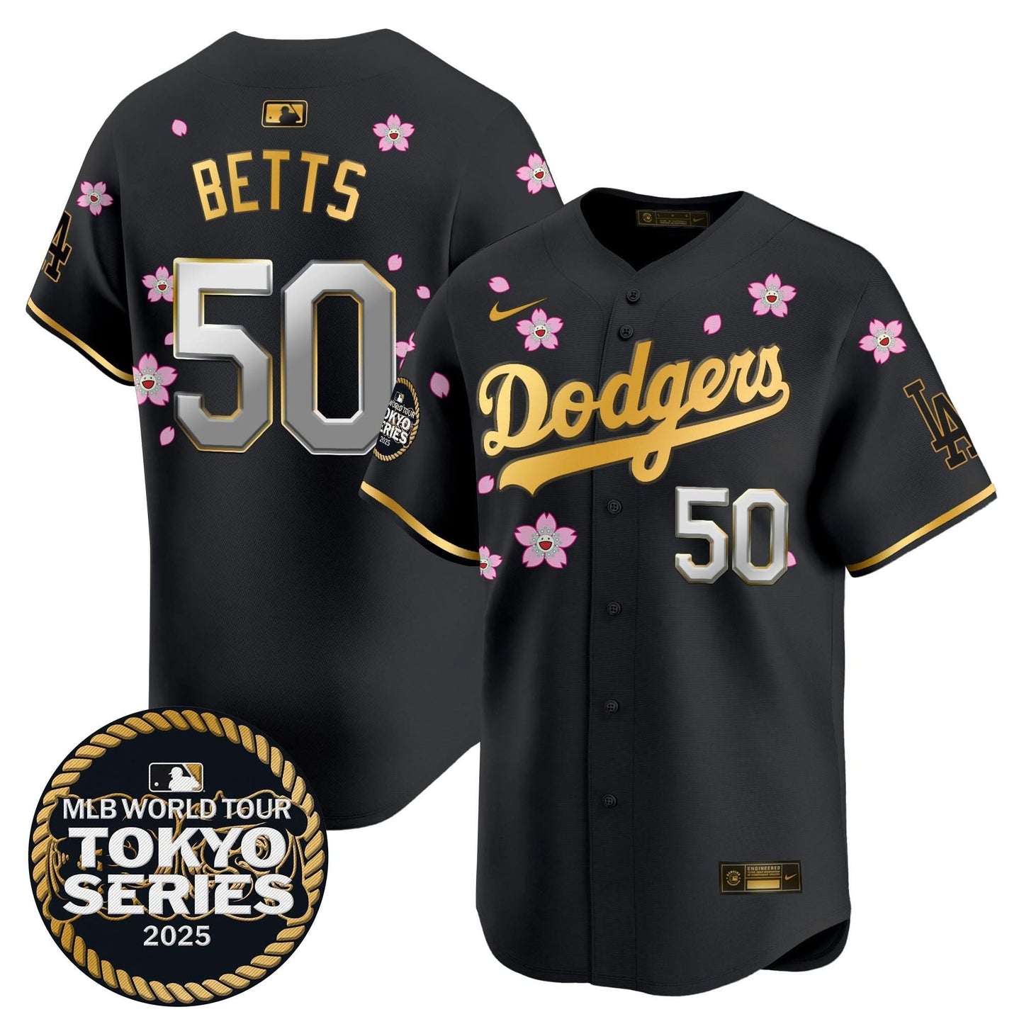 Men's Dodgers Tokyo Series 2025 Gold Trim Vapor Premier Limited Jersey V2 - Stitched