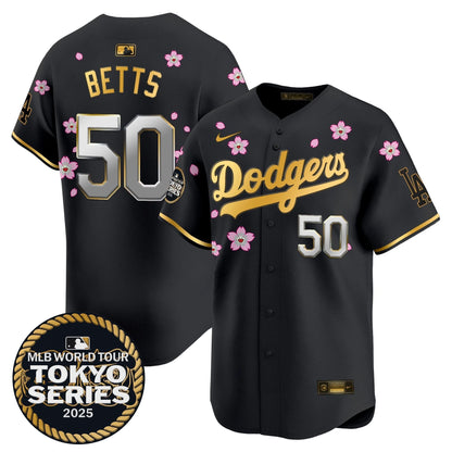 Men's Dodgers Tokyo Series 2025 Gold Trim Vapor Premier Limited Jersey V2 - Stitched