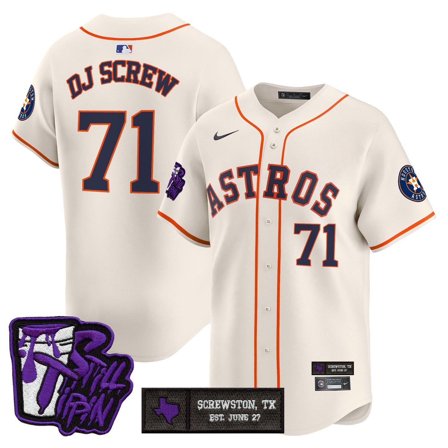 Houston Astros DJ Screw Still Tippin Purple Patch Vapor Premier Limited Jersey - All Stitched