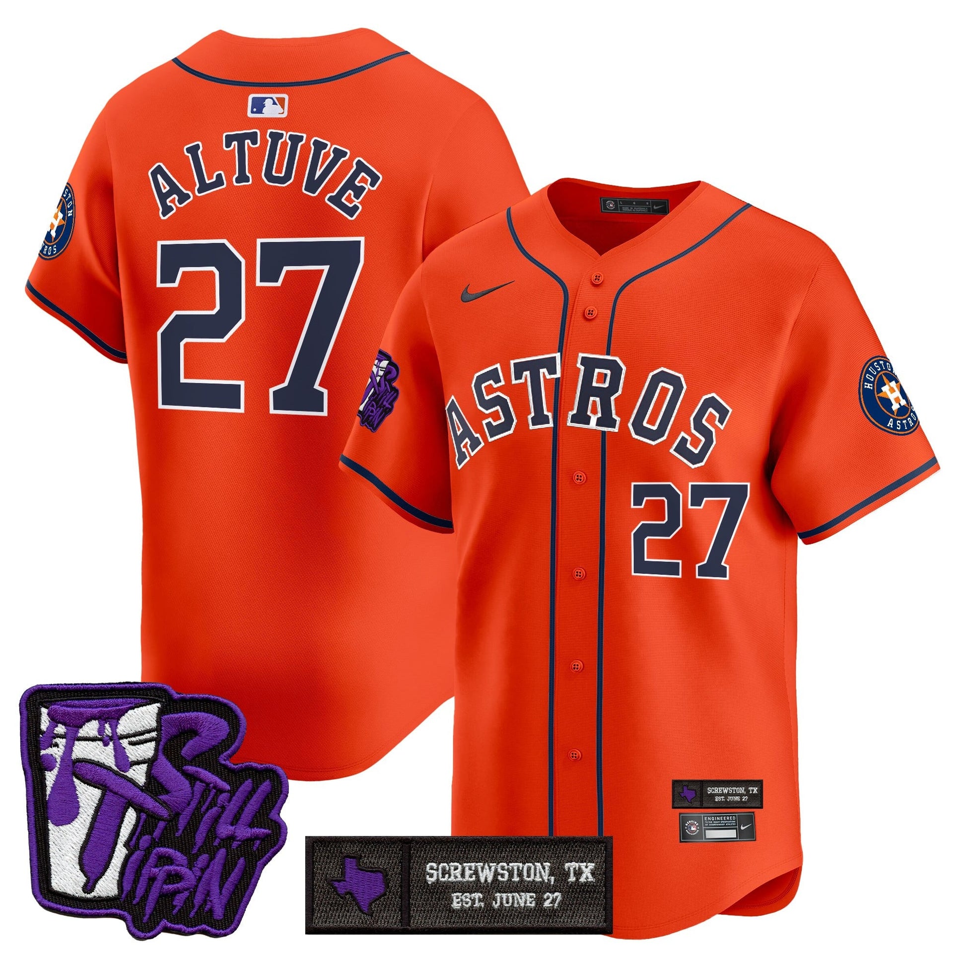 Houston Astros DJ Screw Still Tippin Purple Patch Vapor Premier Limited Jersey - All Stitched