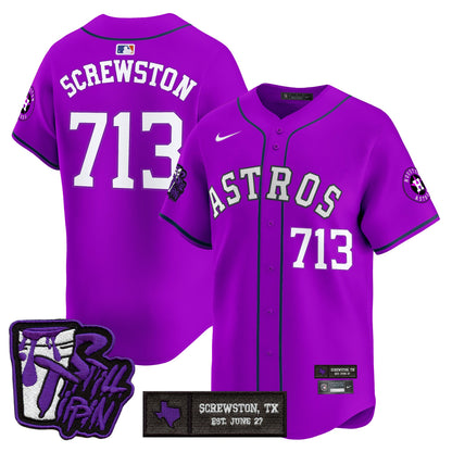 Houston Astros DJ Screw Still Tippin Purple Patch Vapor Premier Limited Jersey - All Stitched