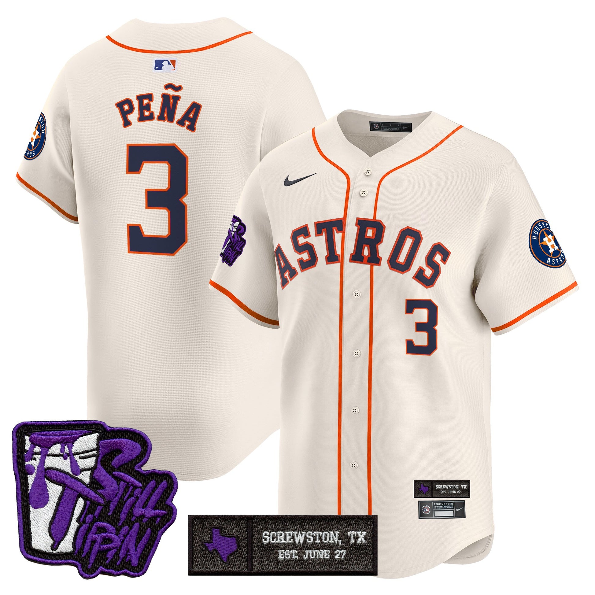 Houston Astros DJ Screw Still Tippin Purple Patch Vapor Premier Limited Jersey - All Stitched