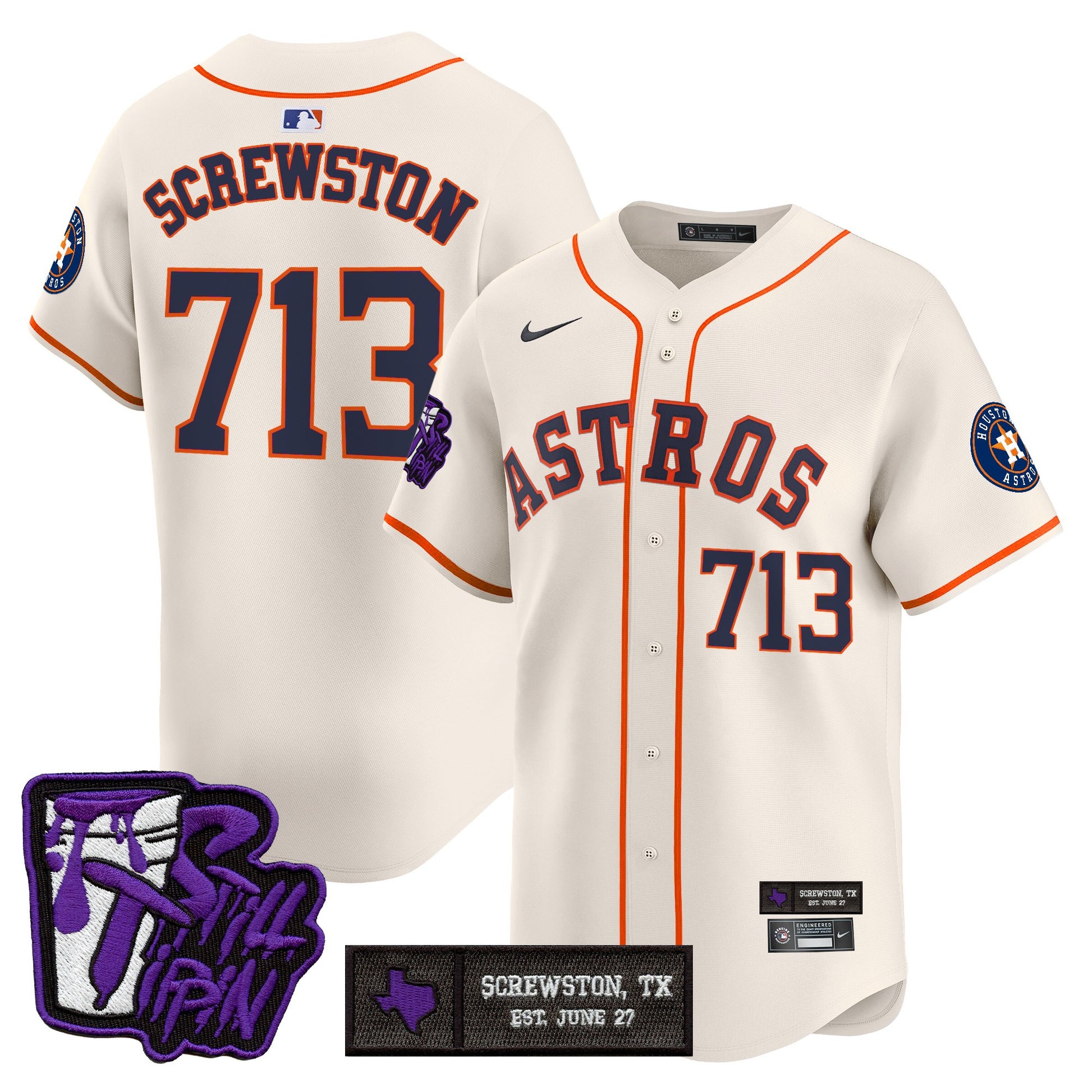 Houston Astros DJ Screw Still Tippin Purple Patch Vapor Premier Limited Jersey - All Stitched