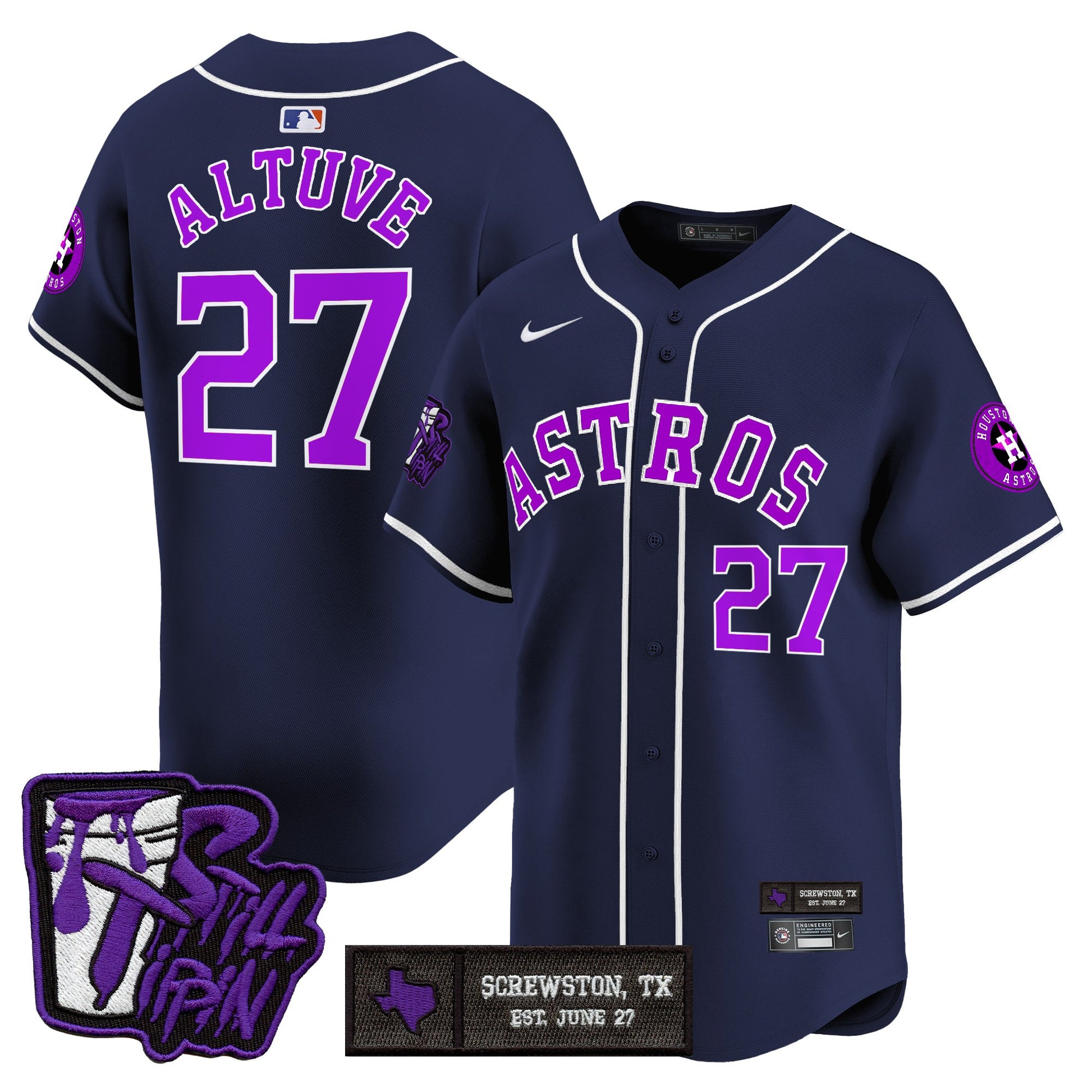 Houston Astros DJ Screw Still Tippin Purple Patch Vapor Premier Limited Jersey - All Stitched