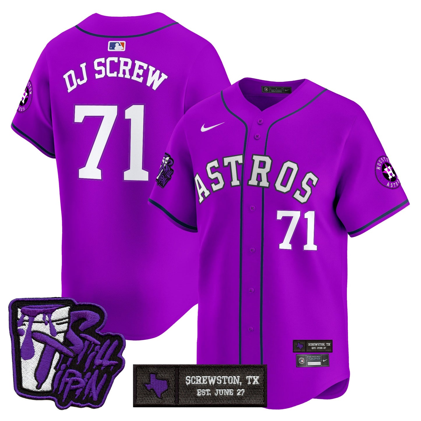 Houston Astros DJ Screw Still Tippin Purple Patch Vapor Premier Limited Jersey - All Stitched