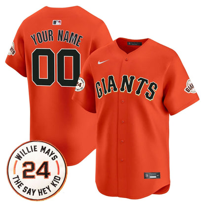 San Francisco Giants 2025 Willie Mays Patch Vapor Premier Limited Custom Jersey - All Stitched