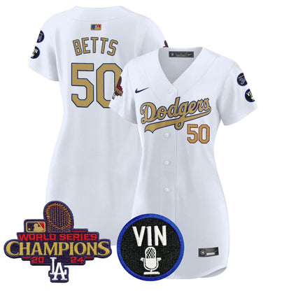 Women's Dodgers 2025 Vin Scully & #34 Fernando Patch Gold Baseball Dress - All Stitched