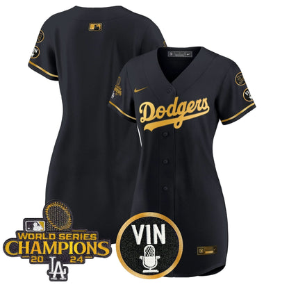 Women's Dodgers 2025 Vin Scully & #34 Fernando Patch Gold Baseball Dress - All Stitched